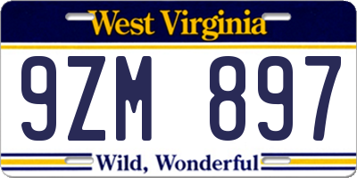 WV license plate 9ZM897