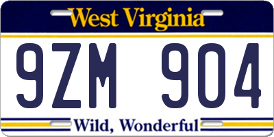 WV license plate 9ZM904