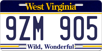 WV license plate 9ZM905