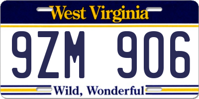 WV license plate 9ZM906