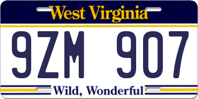 WV license plate 9ZM907