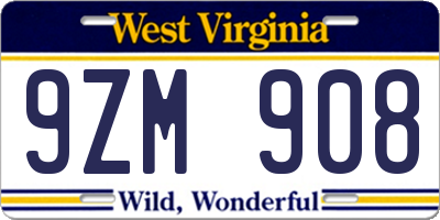 WV license plate 9ZM908