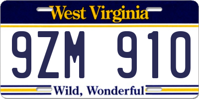 WV license plate 9ZM910