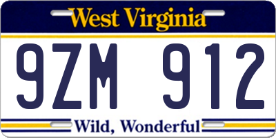 WV license plate 9ZM912