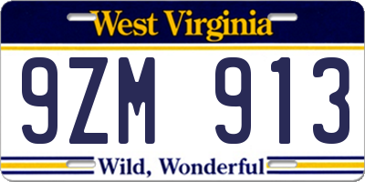 WV license plate 9ZM913