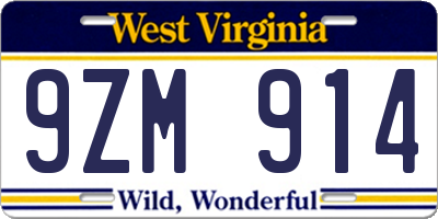 WV license plate 9ZM914