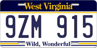 WV license plate 9ZM915