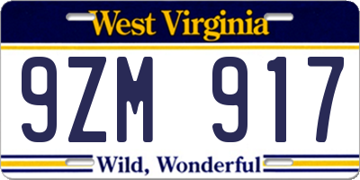 WV license plate 9ZM917