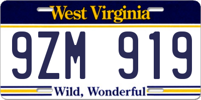 WV license plate 9ZM919