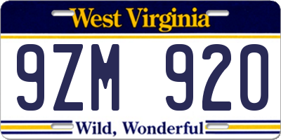 WV license plate 9ZM920