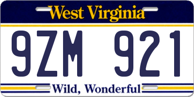 WV license plate 9ZM921