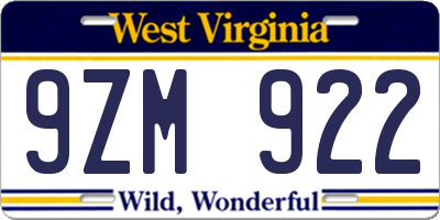 WV license plate 9ZM922