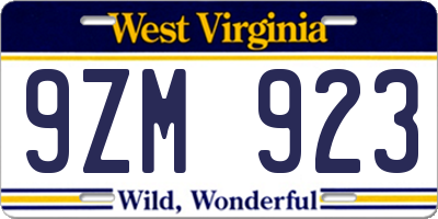 WV license plate 9ZM923