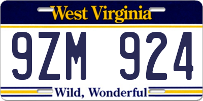 WV license plate 9ZM924