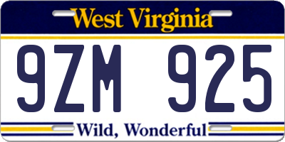 WV license plate 9ZM925
