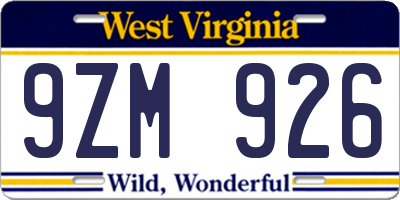 WV license plate 9ZM926
