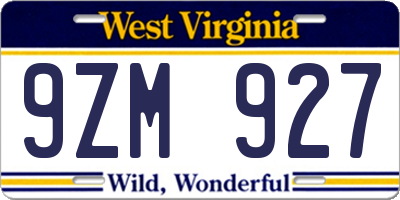 WV license plate 9ZM927