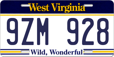 WV license plate 9ZM928