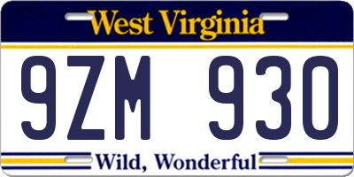 WV license plate 9ZM930