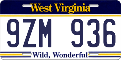 WV license plate 9ZM936