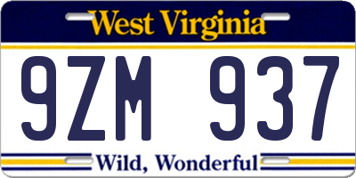 WV license plate 9ZM937