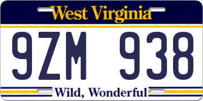 WV license plate 9ZM938