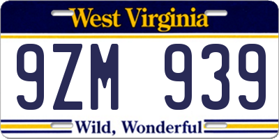 WV license plate 9ZM939