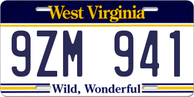 WV license plate 9ZM941