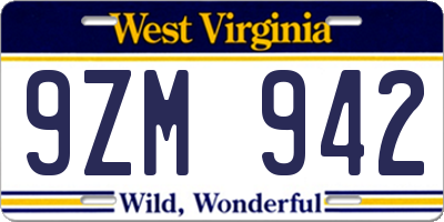 WV license plate 9ZM942