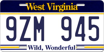 WV license plate 9ZM945