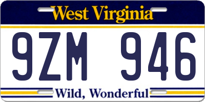 WV license plate 9ZM946