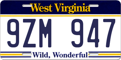 WV license plate 9ZM947