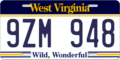 WV license plate 9ZM948