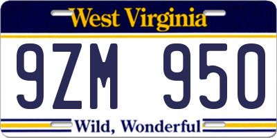 WV license plate 9ZM950