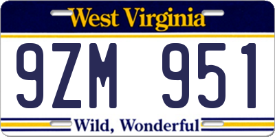 WV license plate 9ZM951