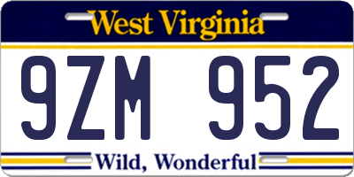 WV license plate 9ZM952