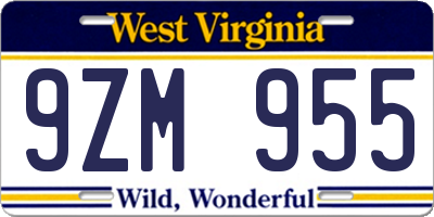 WV license plate 9ZM955