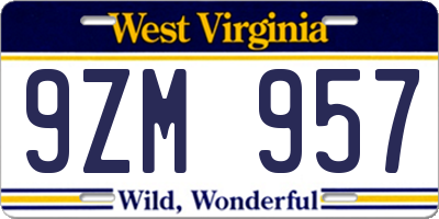 WV license plate 9ZM957