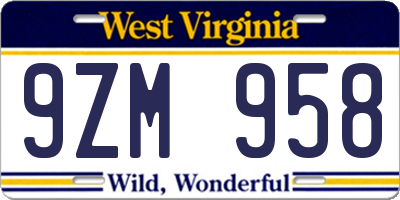 WV license plate 9ZM958