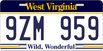 WV license plate 9ZM959