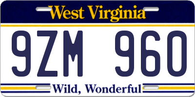 WV license plate 9ZM960