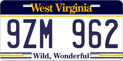 WV license plate 9ZM962