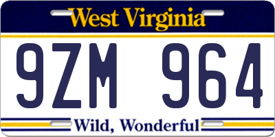 WV license plate 9ZM964