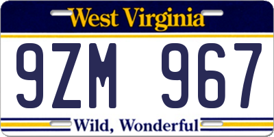 WV license plate 9ZM967