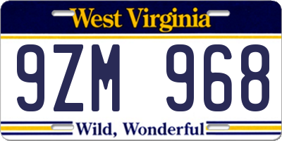 WV license plate 9ZM968