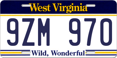 WV license plate 9ZM970
