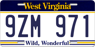 WV license plate 9ZM971
