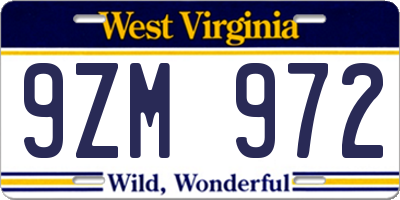 WV license plate 9ZM972