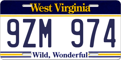 WV license plate 9ZM974