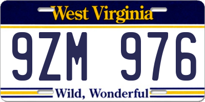 WV license plate 9ZM976